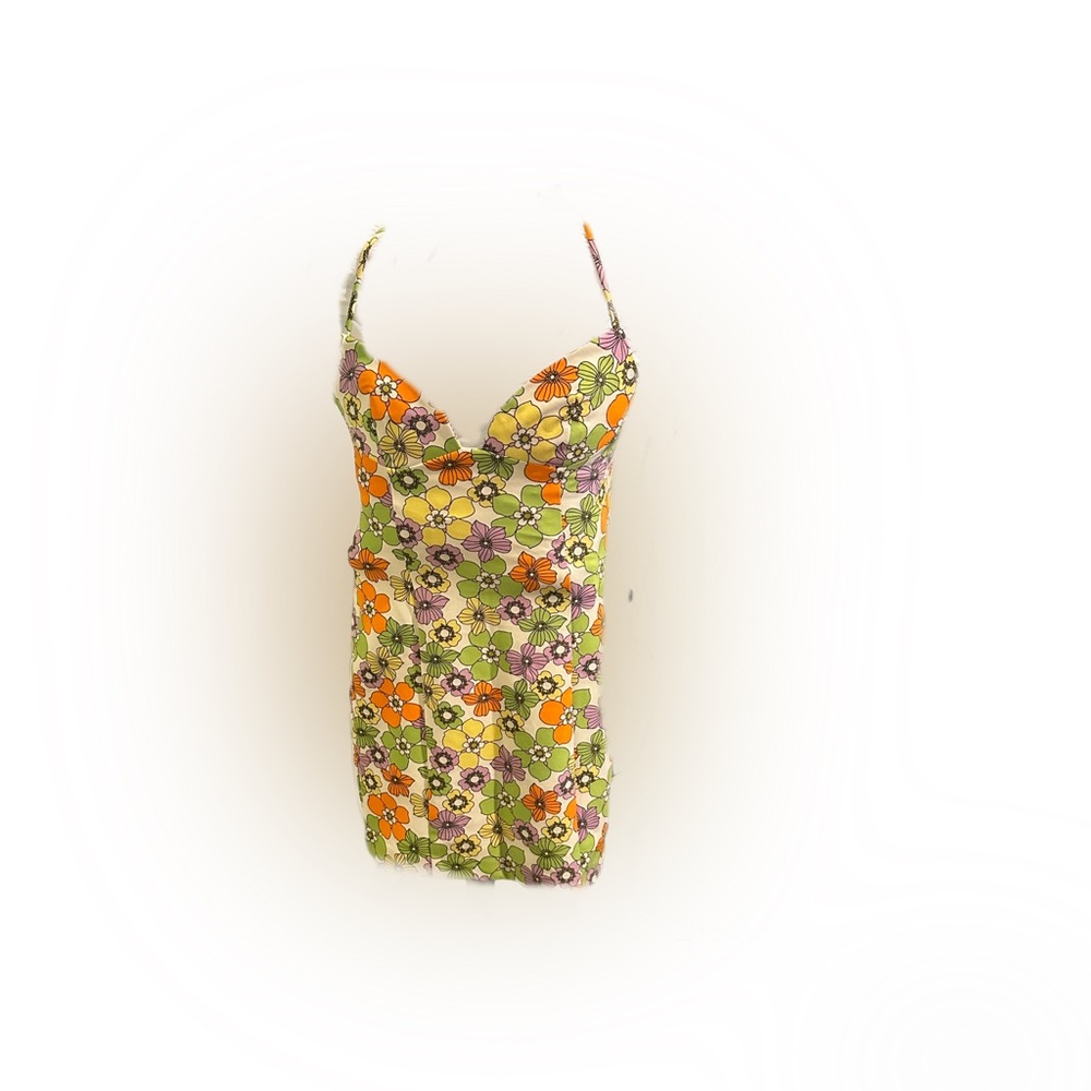 Zara Floral Backless Dress - Green, Orange, Purple
